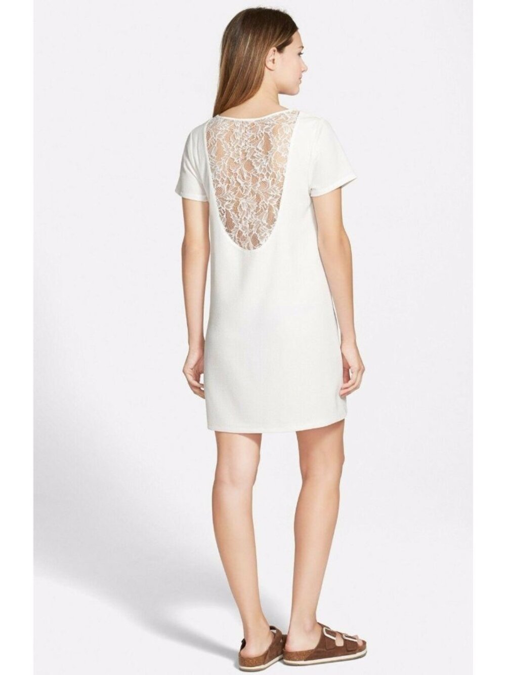 One Clothing Resort Shift Knit Lace Back Dress Size M White Mini Summer Vacay